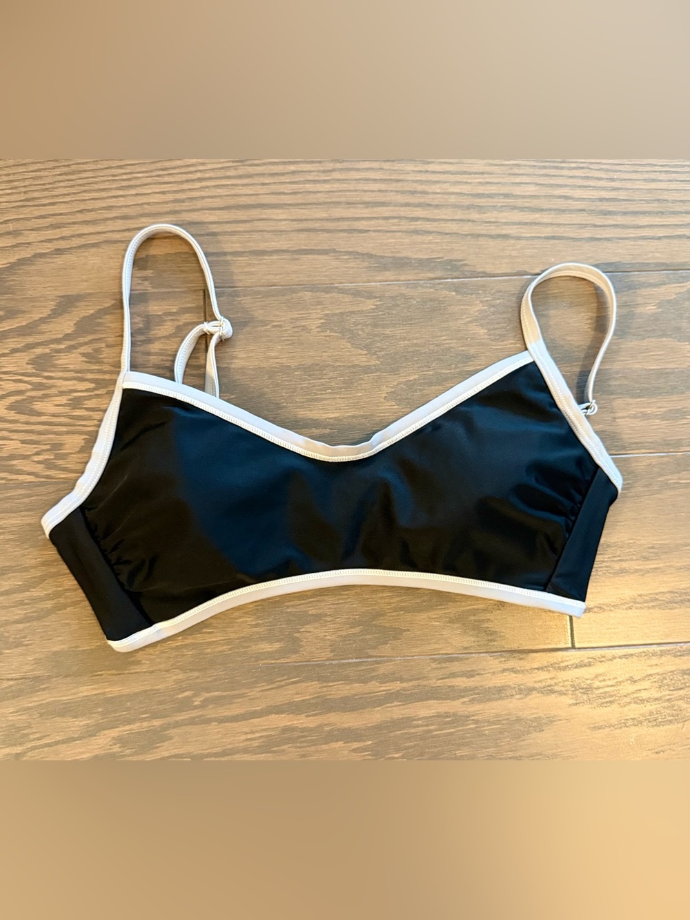 Shade & Shore Black Bikini Top with Cream Trim